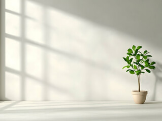3D Render Minimalist Plant Pot Sunlight Background