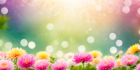 Fototapeta premium Blooming Dahlias in a Soft Bokeh Background.
