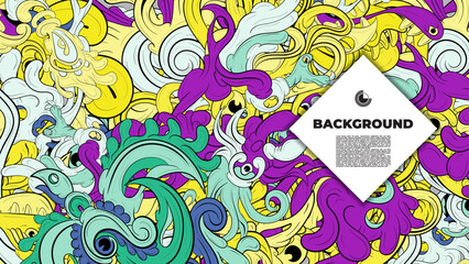 Colorful doodle art with various elements. it is suitable for background, book cover, cover, template, flayer, summer project. it is also useful for coloring book project.