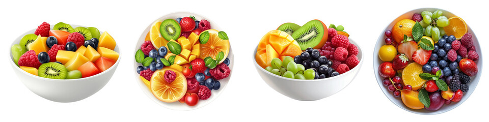 Set of a bowl of fresh fruits prepared for iftar, isolated on a transparent background.