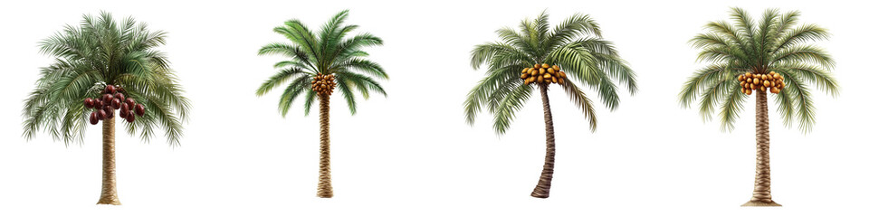 Set of a date palm tree with ripe dates symbolizing iftar, isolated on a transparent background.