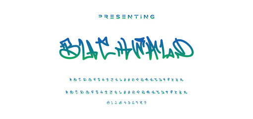 Editable text style effect - Graffiti text style theme. Graffiti alphabet. graffiti letters. uppercase letters with drips, and spray effect. Graffiti font.