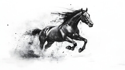 charcoal drawing of a galloping horse with bold strokes and high contrast 