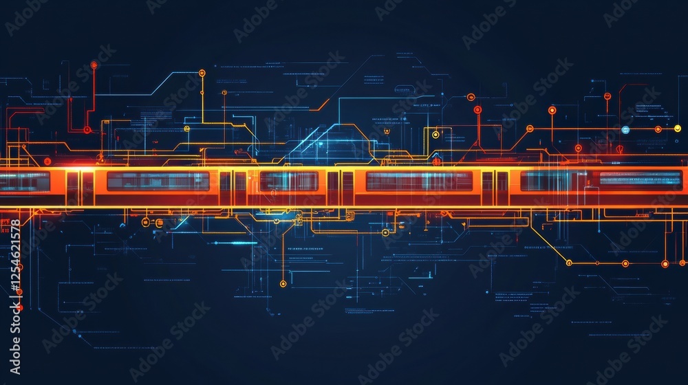 Poster Metro subway map design with vibrant colors and intricate layout for public transport navigation. Generative AI