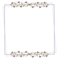 Square Borders Frame With Leaves And Love Purple Flowers