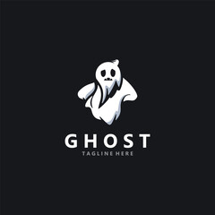 Ghost Logo, Simple Halloween Devil Design Illustration Template Black Background