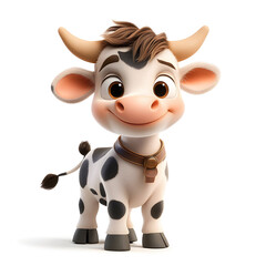 3d cartoon cute illustration of cow on white background