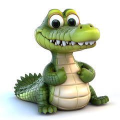 Fototapeta premium 3d cartoon cute illustration of crocodile on white background