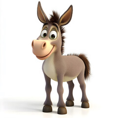 3d cartoon cute illustration of donkey on white background