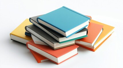 Colorful books stacked on white background, education concept