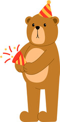 cute teddy bear wearing party hat and playing party popper illustration