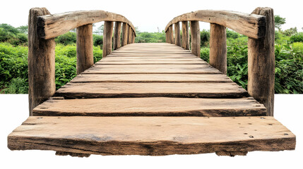 Obraz premium Rustic wooden bridge, tranquil park, path ahead, nature backdrop, travel