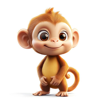 3d cartoon cute illustration of monkey on white background