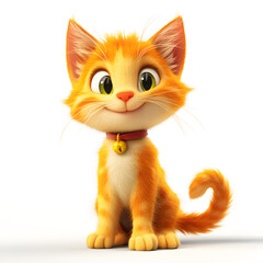 3d cartoon cute illustration of orange cat on white background