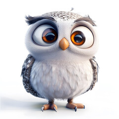 3d cartoon cute illustration of owl on white background