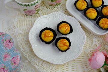 Popular cookies in Malaysia during celebration of Eid Mubarak (Hari Raya) on white isolated background called pineapple tart