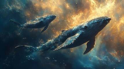 Whales swimming 