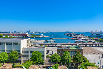 Obraz premium View of the Yokohama Port, Minato Mirai 21, Yokohama City, Kanagawa Prefecture, Japan.