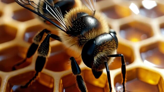 Close Up of Bee on Honeycomb in Natures Beauty, vertical video