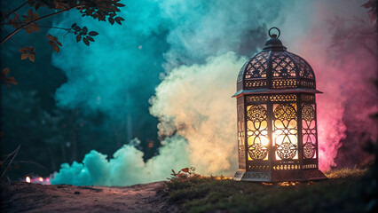 Glorious Ramadan Nights with Illuminated Crescent Moon and Lanterns