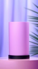 Stylish pink lamp illuminated softly, blending with a serene environment, perfect for modern decor and relaxation.