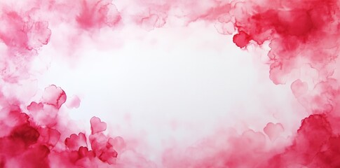 Fototapeta premium Pink Heart Watercolor Horizontal Frame
