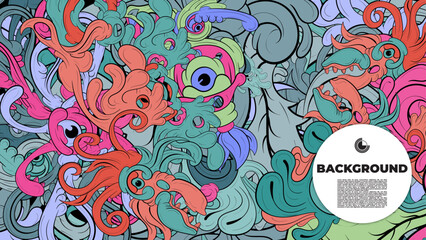 Whimsical abstract doodle illustration ideal for backgrounds, landing pages, templates, book, magazine covers, template, cover, and digital need.