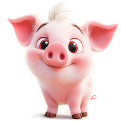 3d cartoon cute illustration of pig on white background