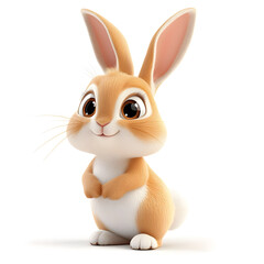 3d cartoon cute illustration of rabbit on white background