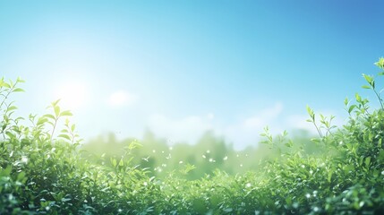 Obraz premium Serene tea plantation under a bright blue sky with gentle sunlight and fresh green leaves