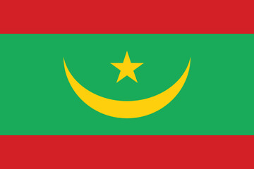 Flag of Mauritania. Mauritania flag. Flag icon. Standard color. Standard size. A rectangular flag. Digital illustration. Vector illustration.