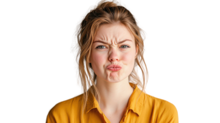 Young woman making funny face with transparent background