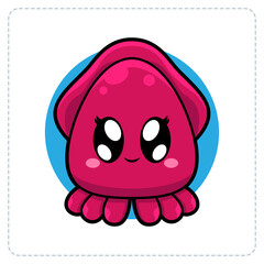 MASCOT CUTE SQUID ANIMALS LOGO DESIGN ILLUSTRATOR
