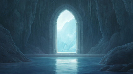 Mystical Cave Archway to a Mountainous Landscape