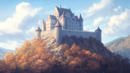 Fototapeta premium Majestic Autumn Castle on a Hilltop