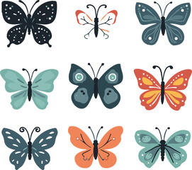 Butterflies color silhouette set