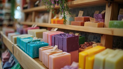 Obraz premium A handmade soap shop advertising colorful, all-natural bath products digital