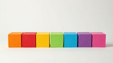 Obraz premium A Row of Colorful Cubes Arranged in a Spectrum on a White Background