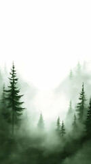 Fototapeta premium Misty Forest Illustration, Green Trees in Fog