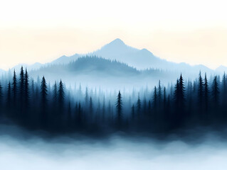 Fototapeta premium Misty Mountain Forest Illustration