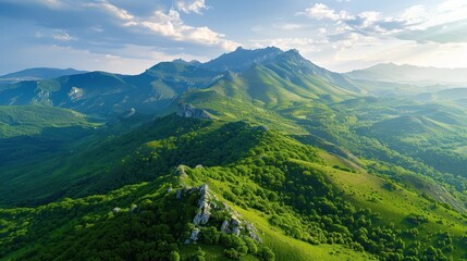Fototapeta premium Aerial View of Mountain Range with Lush Green Foliage