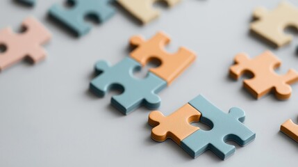 Obraz premium Colorful Puzzle Pieces On Light Gray Background