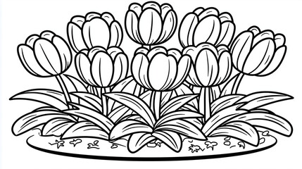 Beautiful tulip field line art illustration with intricate details, a timeless floral design for art and decor
