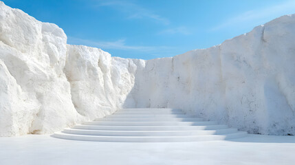 White stone stairs leading to bright sky