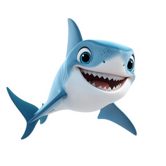 Obraz premium 3d cartoon cute illustration of shark on white background
