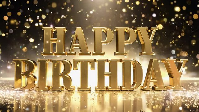 Happy birthday Greeting Card wish text Reveal from Golden Firework, Glitter Magic Particles, Sparks Night star sky for Celebration, Wishes, Events, Message, holiday, festival