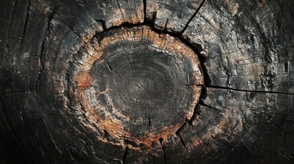 Fototapeta premium Close-up of a weathered tree trunk showing growth rings and texture