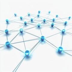 Abstract Digital Network Concept with Glowing Nodes and Interconnected Lines on a White Background