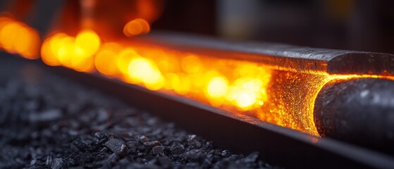 A molten, glowing metal rod lies on a bed of coals, capturing the fiery intensity and transformative power of metalwork.