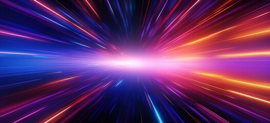 Fototapeta premium Colorful vibrant lighting speed streaks gathering horizon background. AI generated image